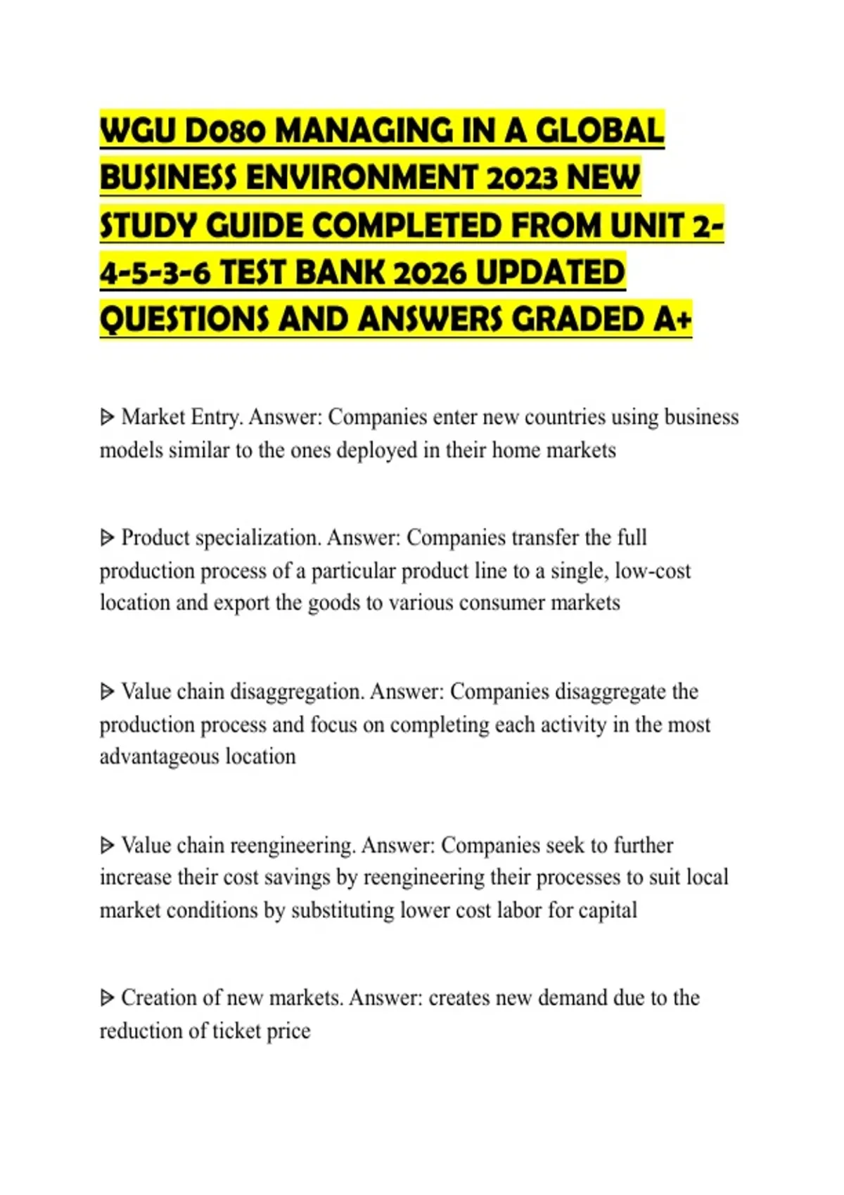 WGU D080 MANAGING IN A GLOBAL BUSINESS ENVIRONMENT 2023 NEW STUDY GUIDE ...