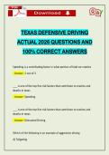 TEXAS DEFENSIVE DRIVING ACTUAL 2026 QUESTIONS AND 100&percnt; CORRECT ANSWERS