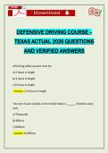 DEFENSIVE DRIVING COURSE &ndash; TEXAS ACTUAL 2026 QUESTIONS AND VERIFIED ANSWERS