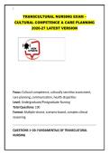 TRANSCULTURAL NURSING EXAM &ndash; CULTURAL COMPETENCE & CARE PLANNING 2026-27 LATEST