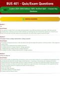 BUS 401 - Quiz Exam Questions 180&plus; &lpar;Latest 2025-2026 Edition&rpar; 100&percnt; Verified Q&A &plus; Answer Key Solutions