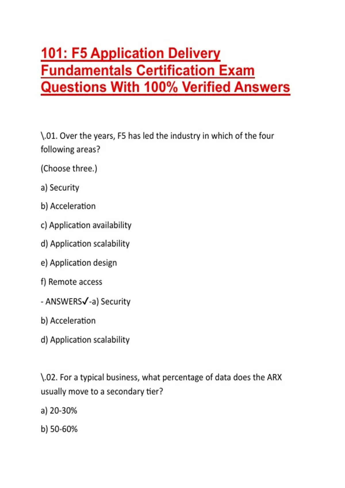 101: F5 Application Delivery Fundamentals Certification Exam Questions ...