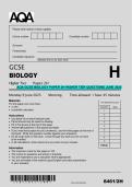 AQA GCSE Biology Paper 2H &ndash; Higher Tier June 2025 Exam Questions