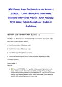 NFHS Soccer Rules Test Questions and Answers &vert; 2026&sol;2027 Latest Edition &vert; Real Exam-Based Questions with Verified Answers &vert; 100&percnt; Accuracy &vert; NFHS Soccer Rules & Regulations &vert; Graded A&plus; Study Guide