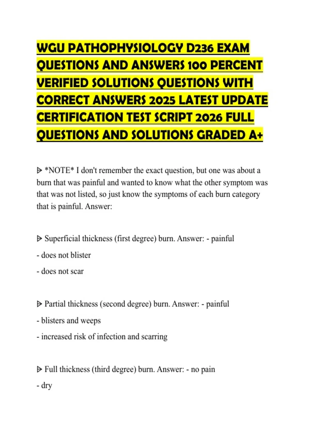 WGU PATHOPHYSIOLOGY D236 EXAM QUESTIONS AND ANSWERS 100 PERCENT ...