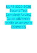 NURS 5220 2026 Second Test Complete Review Guide Advanced Health Assessment Essentials