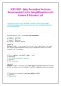 IICRC WRT &ndash; Water Restoration Technician  Recommended Practice Exam &lpar;96Questions with  Answers & Rationales&rpar; pdf