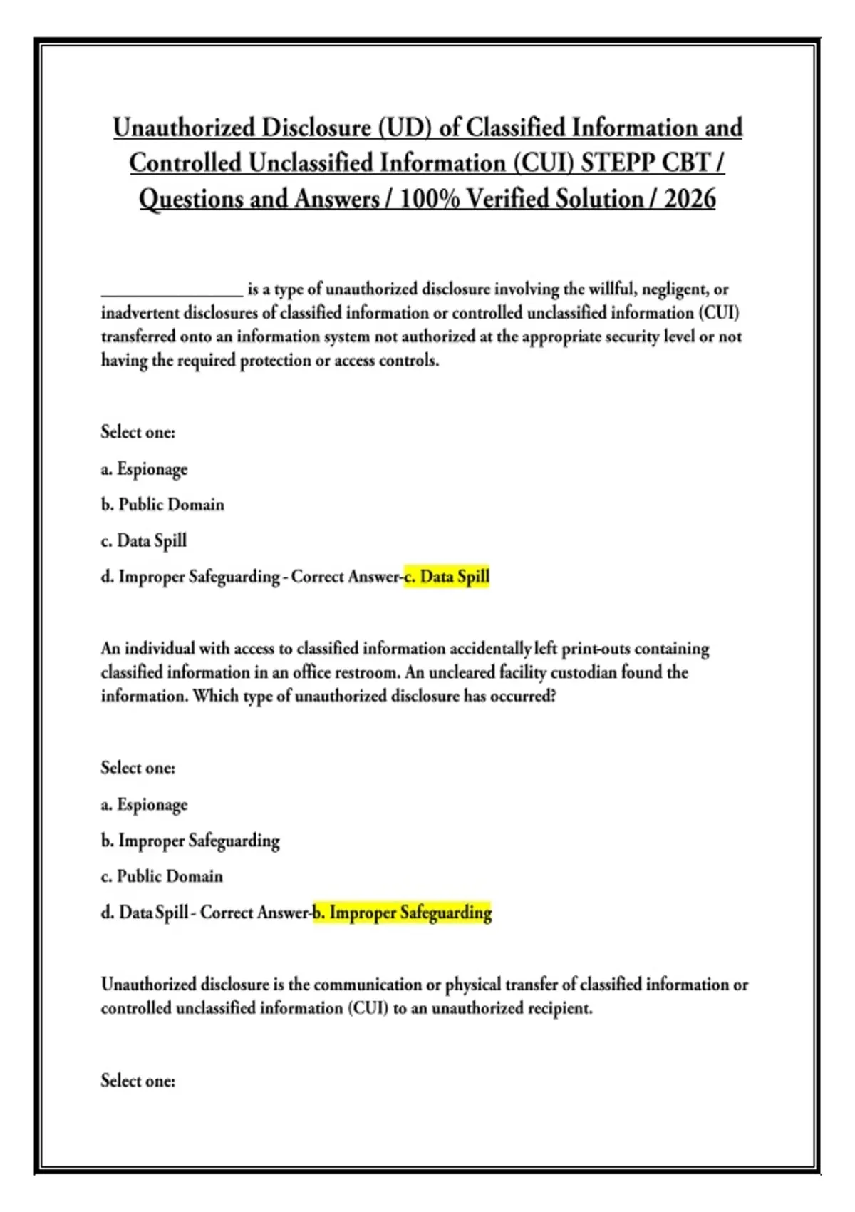 Unauthorized Disclosure (UD) of Classified Information and Controlled ...