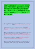 MAINE REAL ESTATE LAW EXAM  2026 WITH PREP QUESTIONS AND  CORRECT ANSWERS &vert; ALREADY  GRADED A&plus; &vert; GUARANTEED PASS &vert;  MAINE REAL ESTATE LAW FINAL  EXAM 2026