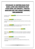 PSYCHOLOGY 101 MIDTERM EXAM STUDY GUIDE &vert; LATEST 2026 VERSION&vert;48-HOUR STUDY GUIDE &vert; KEY CONCEPTS &plus; PRACTICE QUESTIONS AND 100&percnt; CORRECT ANSWERS &vert; PASS GUARANTEE