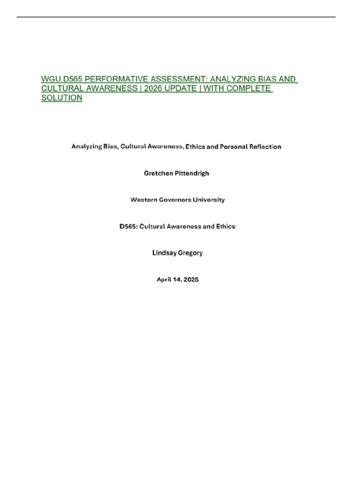 WGU D565 TASK 1 PERFORMATIVE ASSESSMENT: ANALYZING BIAS AND CULTURAL ...