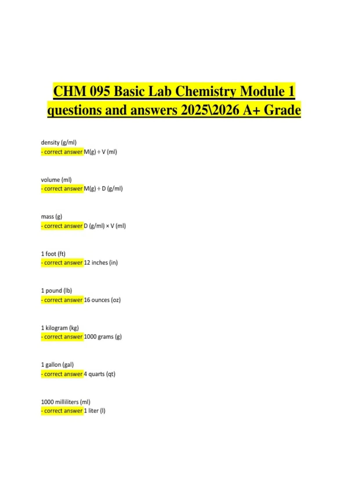 CHM 095 – Basic Lab Chemistry Module 1 – 2025/2026 – Practice CHM 095 ...