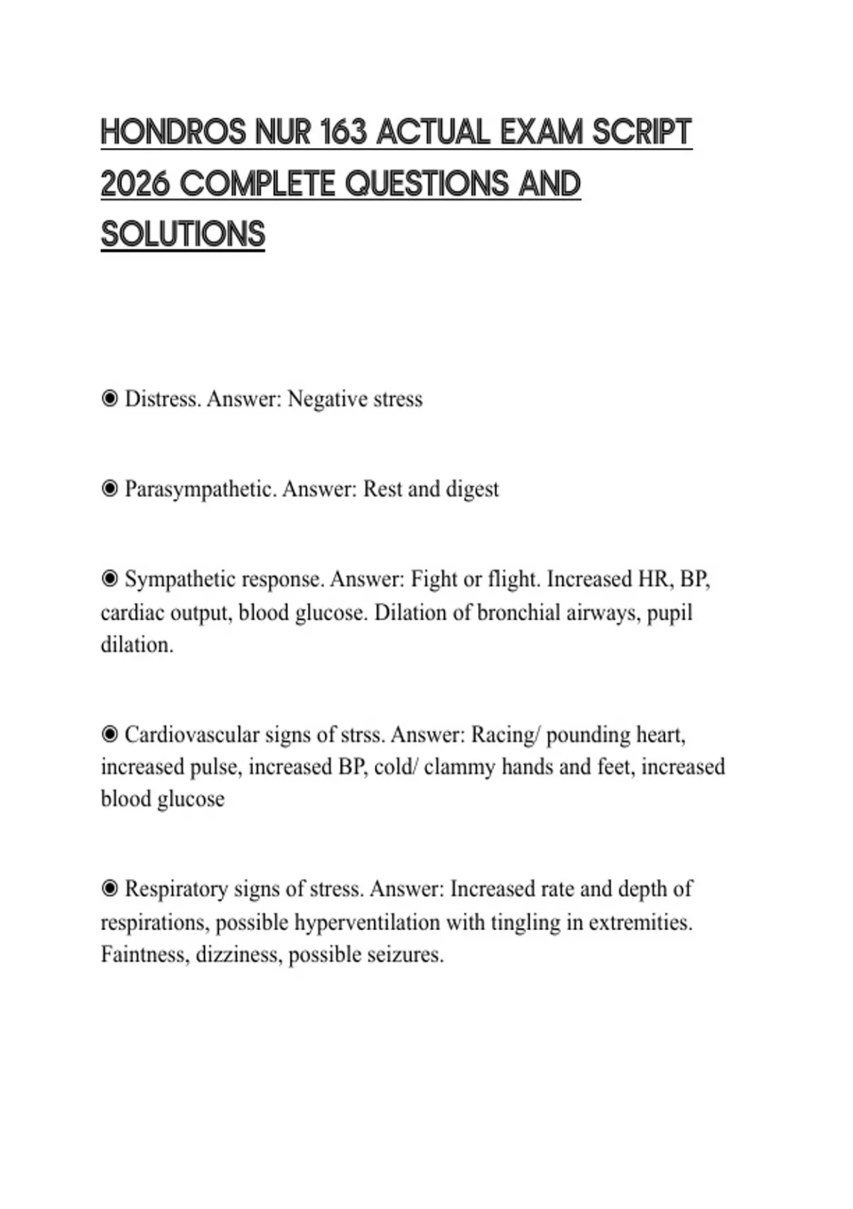HONDROS NUR 163 ACTUAL EXAM SCRIPT 2026 COMPLETE QUESTIONS AND ...