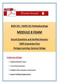 NURS 231&sol;BIOD 331 Pathophysiology &ndash; Module 8 Exam &ndash; Portage Learning &vert; 2026 &sol; 2027 Tested Questions with Correct Answers&comma; A&plus; Graded 100&percnt; Verified