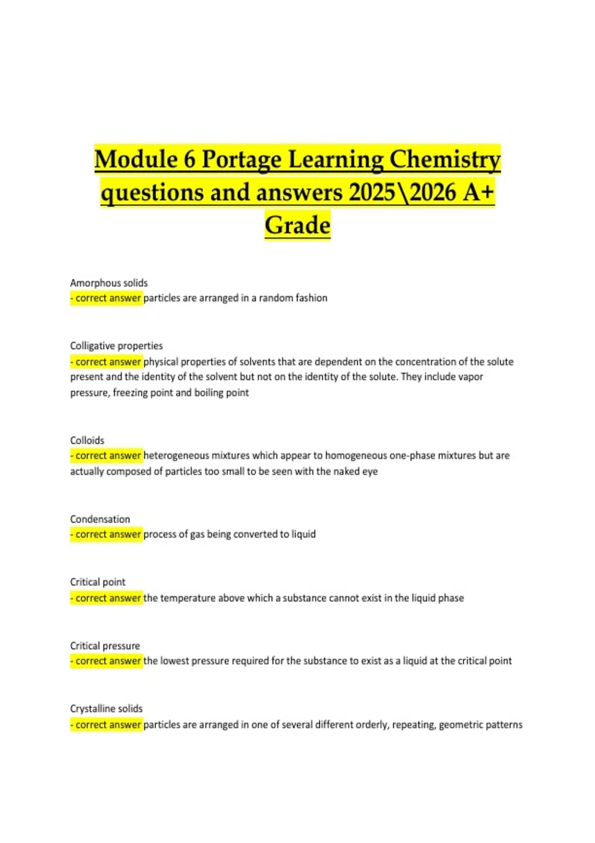 Portage Learning — Chemistry Module 6 Exam (2025–2026) Verified ...