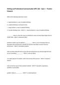 Writing and Professional Communication WPC 300 &ndash; Quiz 1 &ndash; Practice Material