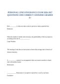 PERSONAL LINES INSURANCE EXAM 2026-2027 QUESTIONS AND CORRECT ANSWERS GRADED A&plus;