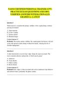 NASM CERTIFIED PERSONAL TRAINER &lpar;CPT&rpar;  PRACTICE EXAM QUESTIONS AND 100&percnt;  VERIFIED ANSWERS WITH RATIONALES  GRADED A&plus; LATEST