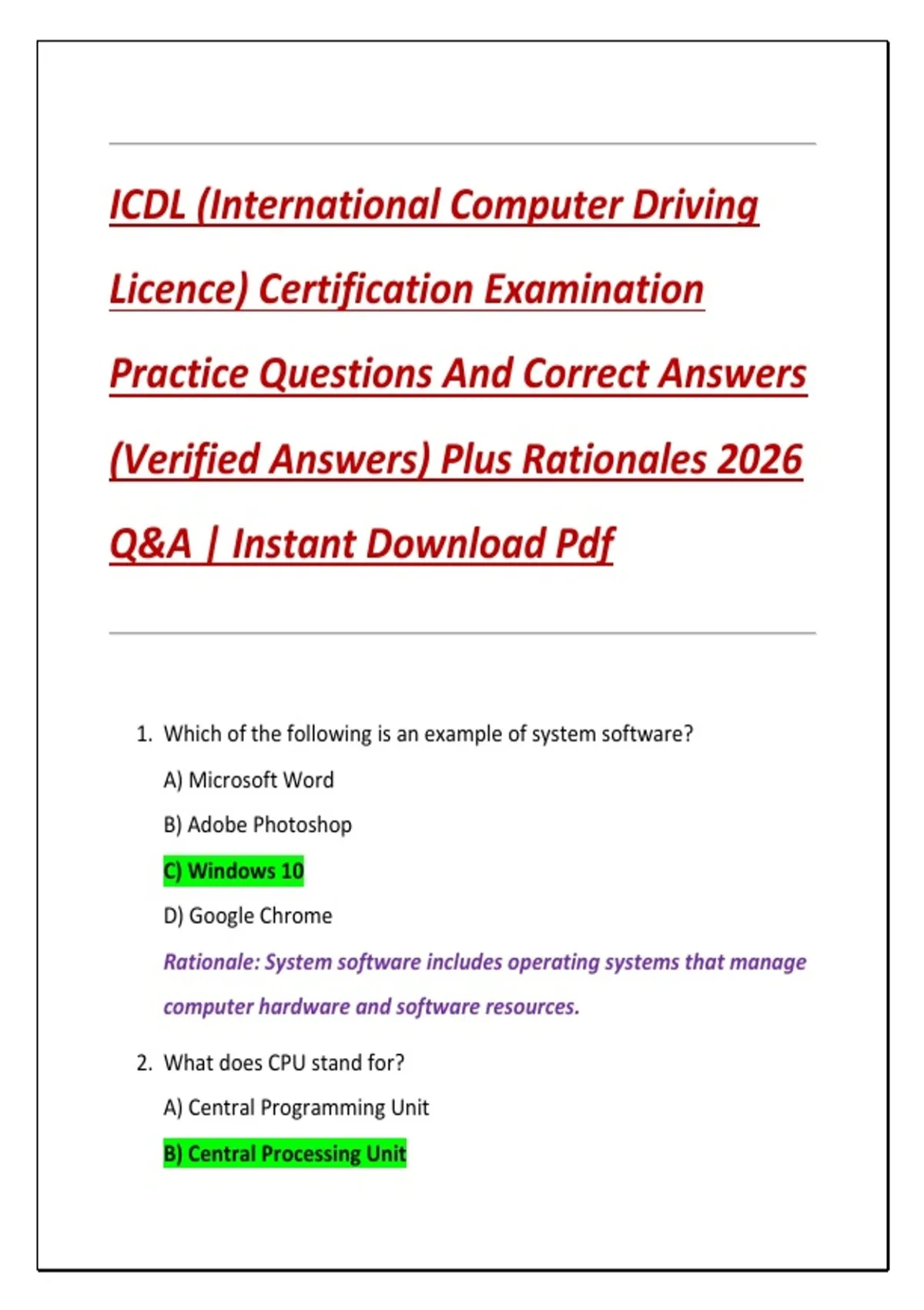 Icdl Computer ICDL (International Computer Driving Licence) Certification Examination ...