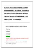 ISO 9001 Quality Management Systems  Internal Auditor Certification Examination  Practice Questions And Correct Answers  &lpar;Verified Answers&rpar; Plus Rationales 2026  Q&A &vert; Instant Download Pdf