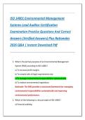 ISO 14001 Environmental Management  Systems Lead Auditor Certification  Examination Practice Questions And Correct  Answers &lpar;Verified Answers&rpar; Plus Rationales  2026 Q&A &vert; Instant Download Pdf