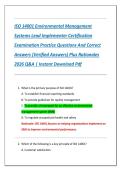 ISO 14001 Environmental Management  Systems Lead Implementer Certification  Examination Practice Questions And Correct  Answers &lpar;Verified Answers&rpar; Plus Rationales  2026 Q&A &vert; Instant Download Pdf