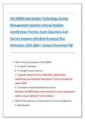 ISO 20000 Information Technology Service  Management Systems Internal Auditor  Certification Practice Exam Questions And  Correct Answers &lpar;Verified Answers&rpar; Plus  Rationales 2026 Q&A &vert; Instant Download Pdf 
