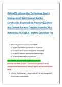 ISO 20000 Information Technology Service  Management Systems Lead Auditor  Certification Examination Practice Questions  And Correct Answers &lpar;Verified Answers&rpar; Plus  Rationales 2026 Q&A &vert; Instant Download Pdf 