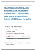 ISO 20000 Information Technology Service  Management Systems Lead Implementer  Certification Practice Exam Questions And  Correct Answers &lpar;Verified Answers&rpar; Plus  Rationales 2026 Q&A &vert; Instant Download Pdf 