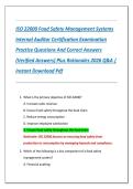 ISO 22000 Food Safety Management Systems  Internal Auditor Certification Examination  Practice Questions And Correct Answers  &lpar;Verified Answers&rpar; Plus Rationales 2026 Q&A &vert;  Instant Download Pdf 