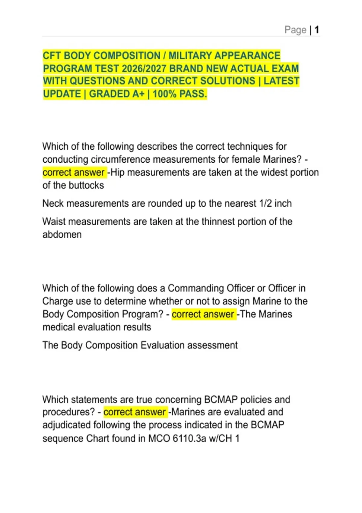 CFT BODY COMPOSITION / MILITARY APPEARANCE PROGRAM TEST 2026/2027 BRAND ...