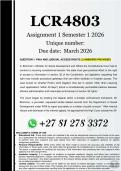 LCR4803 Assignment 1 &lpar;DETAILED ANSWERS Semester 1 2026 - DISTINCTION GUARANTEED 