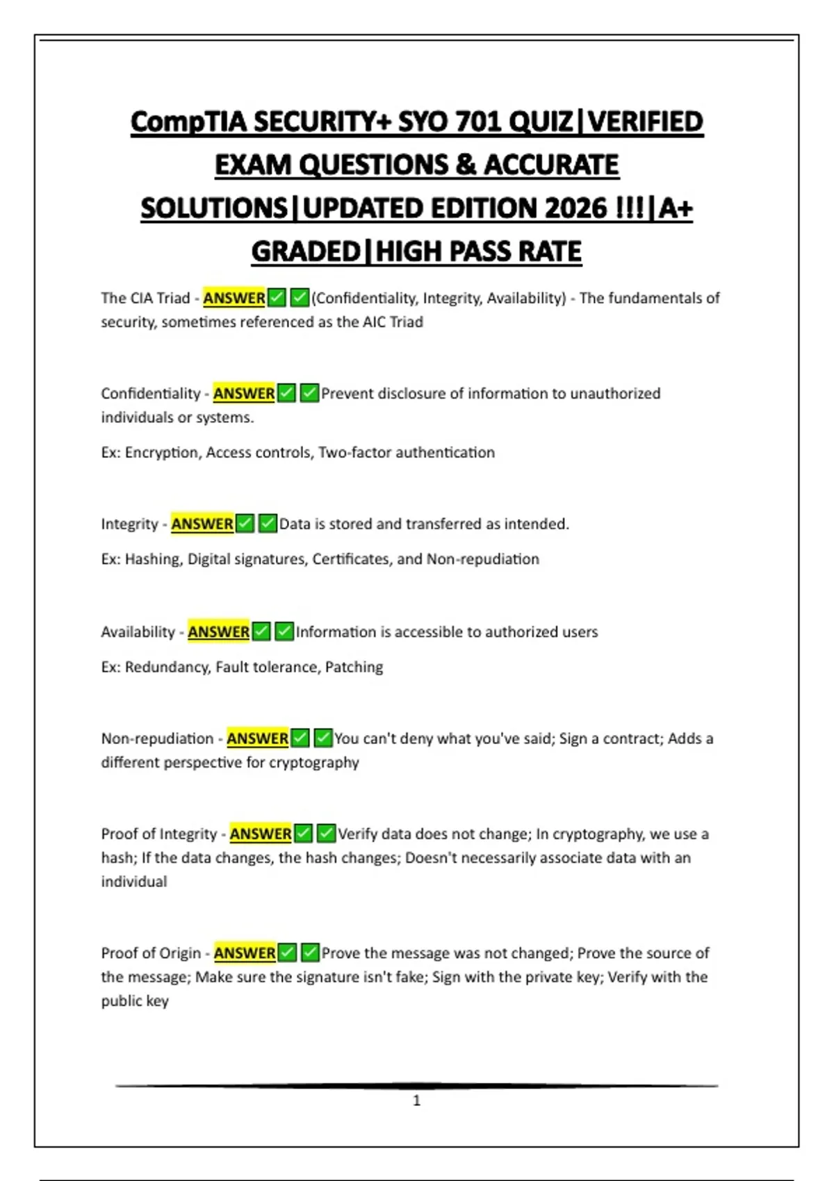 CompTIA SECURITY+ SYO 701 QUIZ|VERIFIED EXAM QUESTIONS & ACCURATE ...