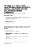 GED MATH TEST &lpar;CALCULATOR ALLOWED&rpar; QUESTIONS AND ANSWERS WITH FULL SOLUTIONS&comma; UPDATED 2026&comma; A&plus; GRADE SUCCESS GUARANTEED