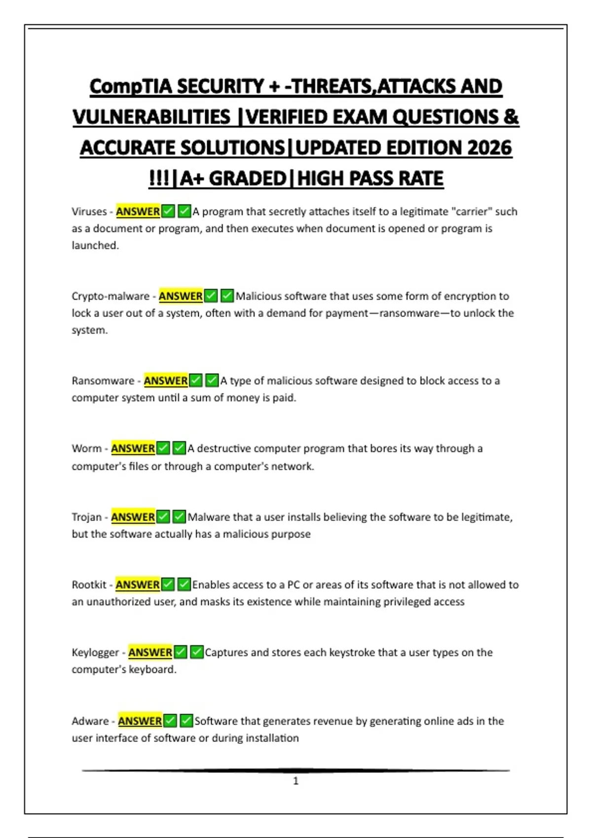 CompTIA SECURITY + 701 EXAM|VERIFIED EXAM QUESTIONS & ACCURATE ...