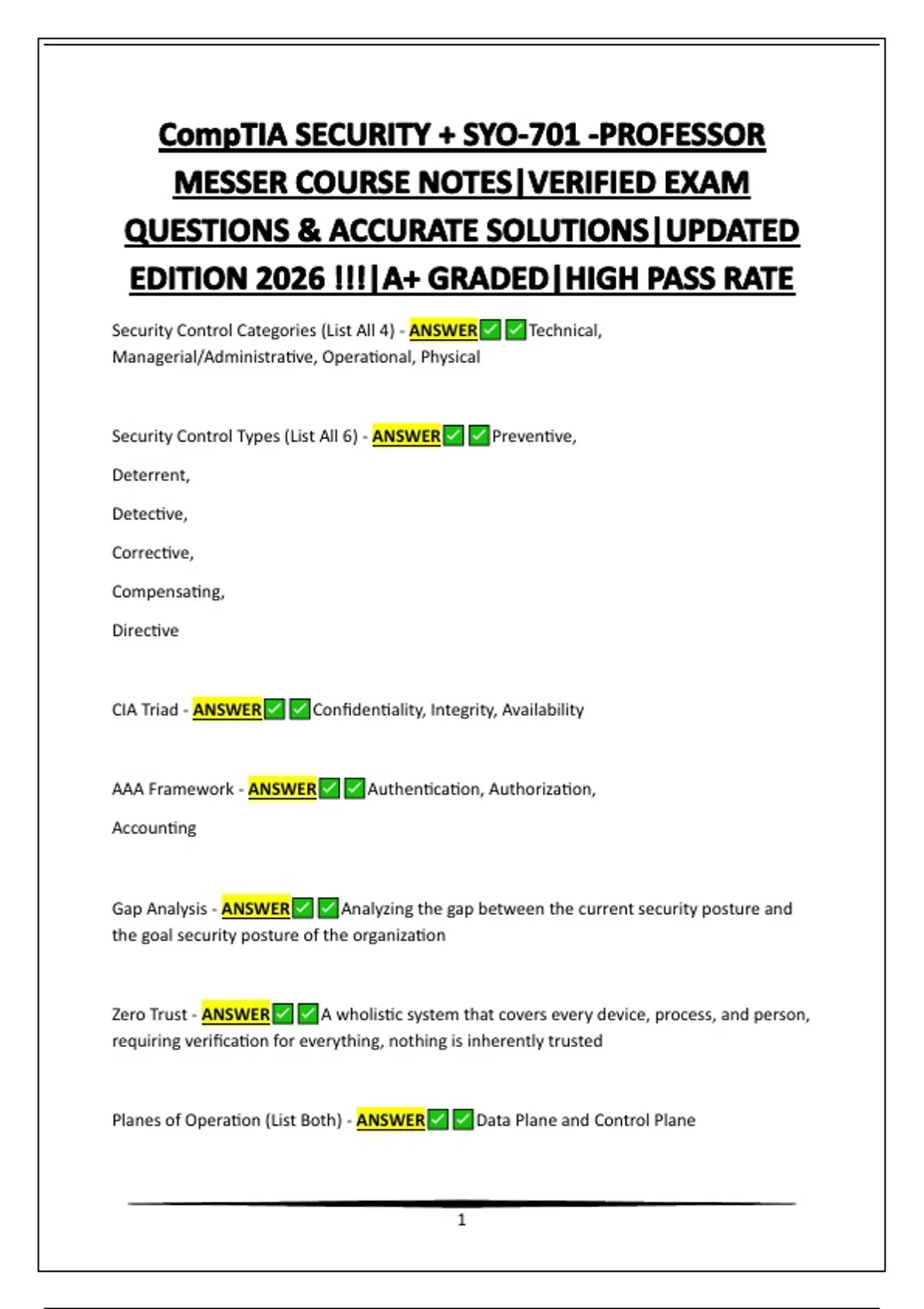 CompTIA SECURITY + CERTIFICATION PRACTICE EXAMS |VERIFIED EXAM ...