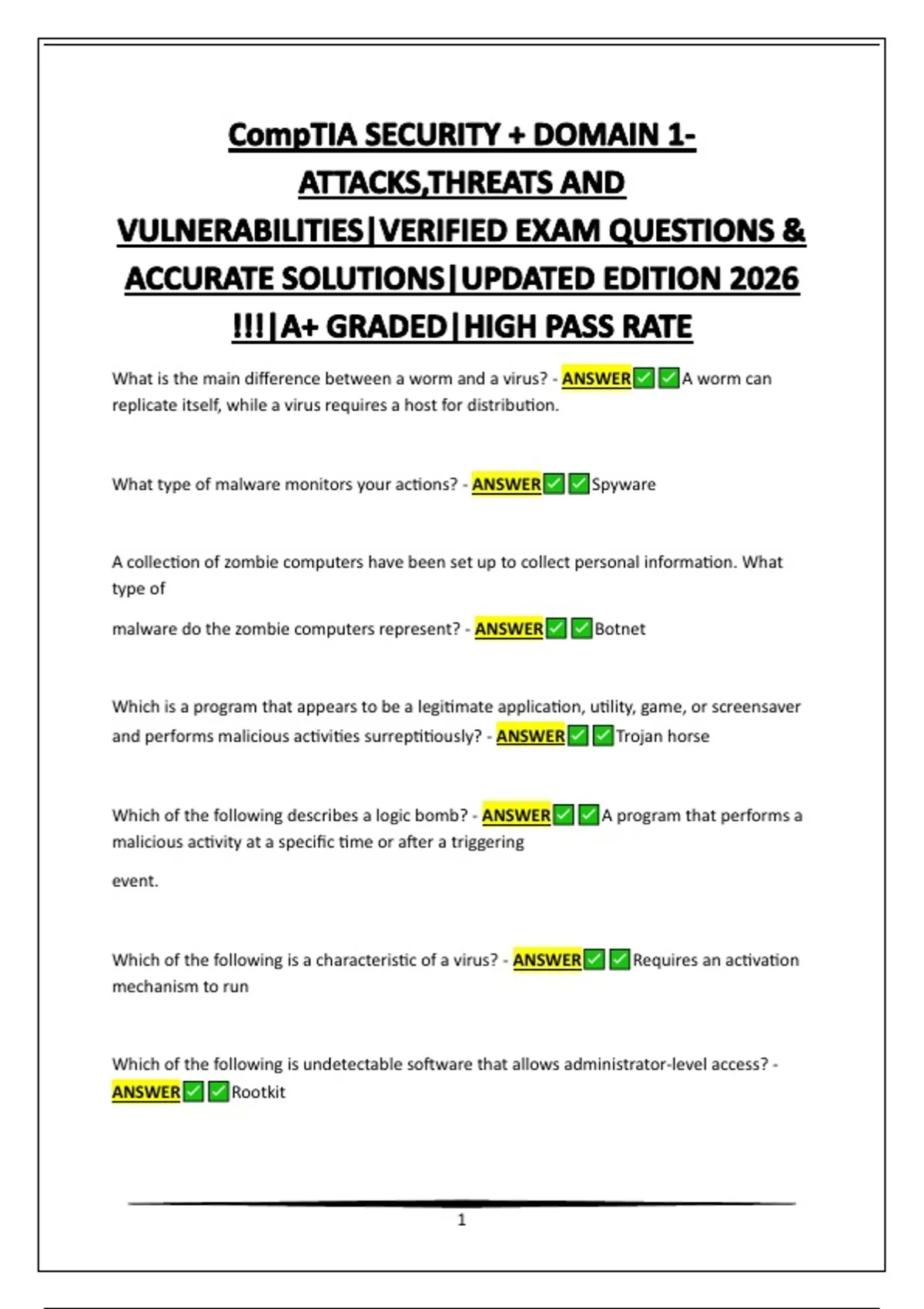 SYO-601 CompTIA SECURITY + CERTIFICATION|VERIFIED EXAM QUESTIONS ...