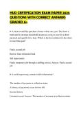 HUD CERTIFICATION EXAM PAPER 2026 QUESTIONS WITH CORRECT ANSWERS GRADED A&plus;