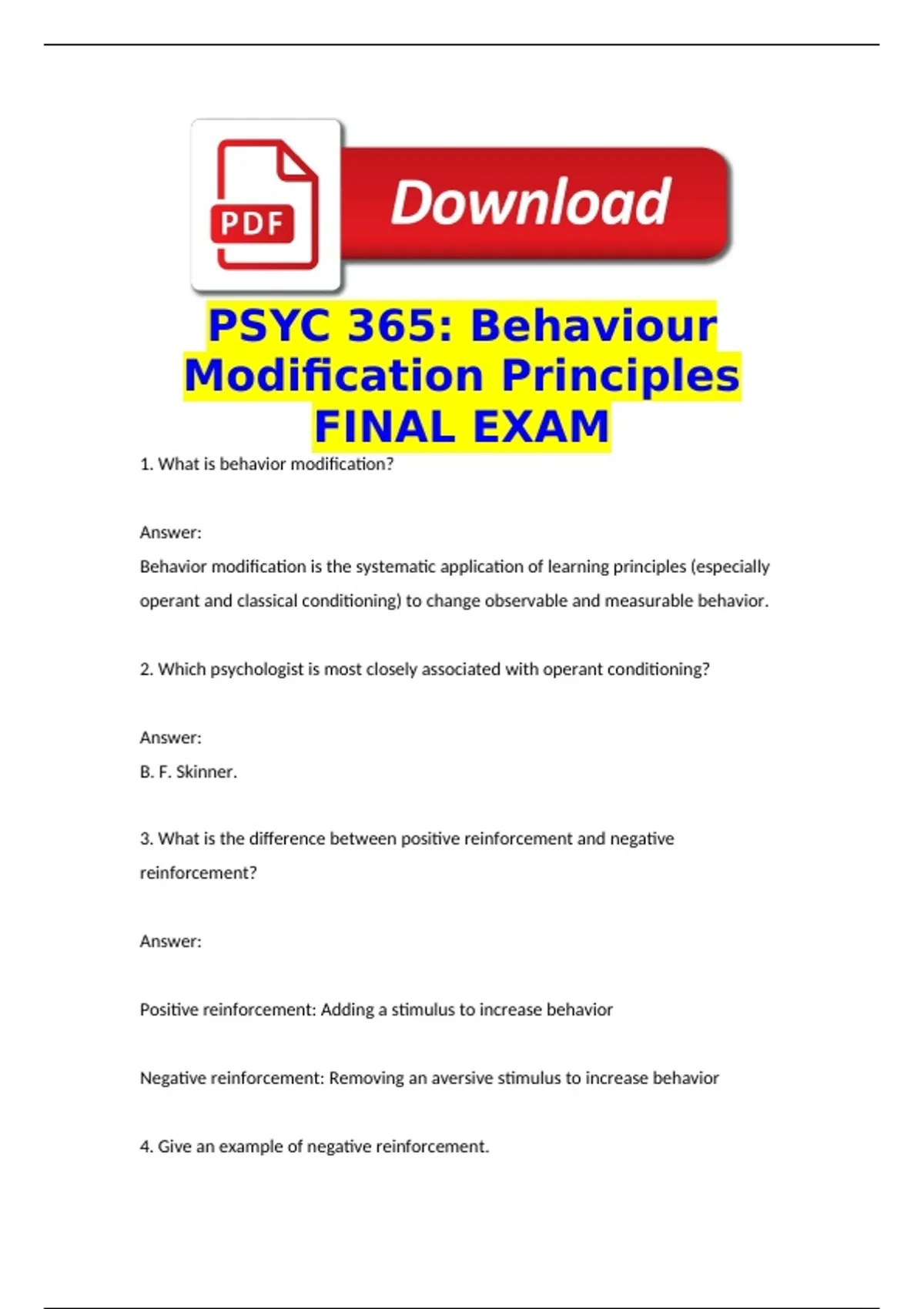 PSYC 365: Behaviour Modification Principles FINAL EXAM 140possible ...