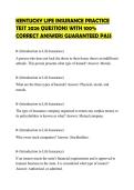KENTUCKY LIFE INSURANCE PRACTICE TEST 2026 QUESTIONS WITH 100&percnt; CORRECT ANSWERS GUARANTEED PASS