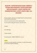NCLEX PN - NUTRITION NCLEX EXAM CURRENTLY  TESTING AND FREQUENTLY TESTED QUESTIONS  WITH RATIONALES &vert; EXPERT VERIFIED FOR  GUARANTEED PASS &vert; LATEST UPDATE 2026 &vert; ALL  INCLUSIVE
