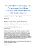 WGU Introduction to Sociology C273 Pre-Assessment Actual Exam 2026&sol;2027 &vert; New Version  Questions with Detailed Answers