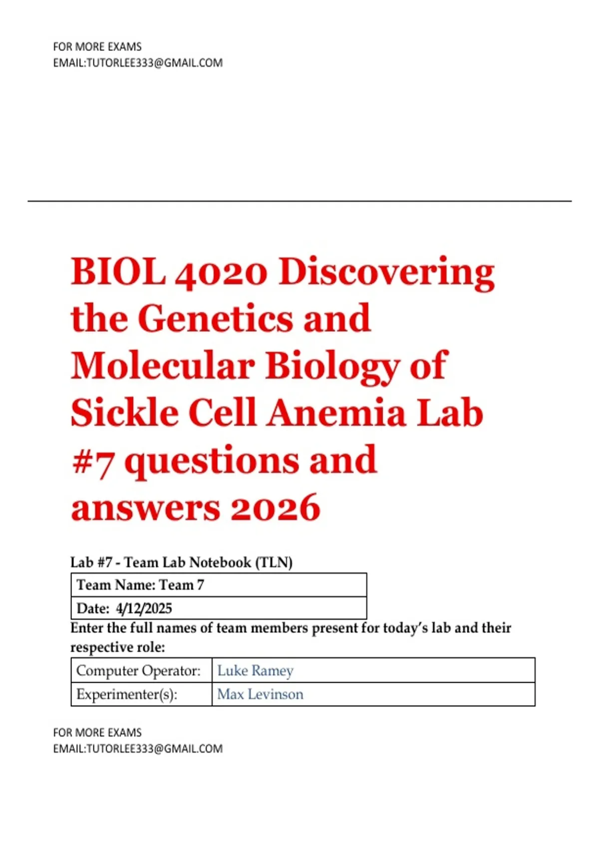 BIOL 4020 Discovering the Genetics and Molecular Biology of Sickle Cell ...