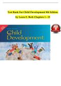 Test Bank for Child Development&comma; 9th Edition by Laura E&period; Berk &vert; ISBN&colon; 9780205149766 &vert; Verified Chapters 1-15 Complete &vert; A&plus; Grade &vert; Downloadable PDF