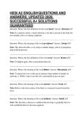 HESI A2 ENGLISH QUESTIONS AND ANSWERS&comma; UPDATED 2026&comma; SUCCESSFUL A&plus; SOLUTIONS GUARANTEED