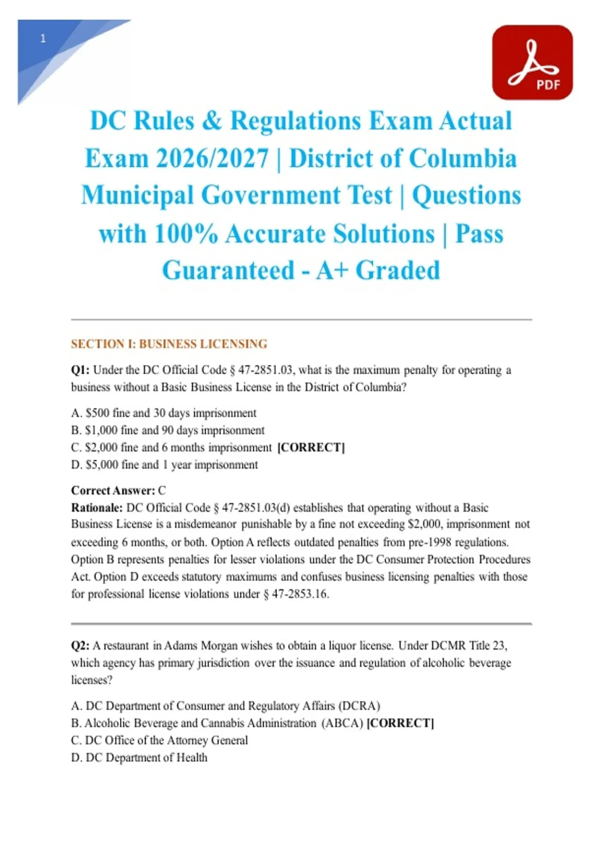 Dc Reg Rules.pdf DC Rules & Regulations Exam Actual Exam 2026/2027 | District of ...