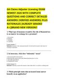 GA Claims Adjuster Licensing EXAM  NEWEST 2026 WITH COMPLETE  QUESTIONS AND CORRECT DETAILED  ANSWERS &lpar;VERIFIED ANSWERS&rpar; PLUS  RATIONALES &vert;ALREADY GRADED  A&plus;&vert;&vert;BRAND NEW VERSION&excl;&excl;