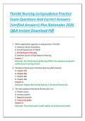 Florida Nursing Jurisprudence Practice  Exam Questions And Correct Answers  &lpar;Verified Answers&rpar; Plus Rationales 2026  Q&A Instant Download Pdf