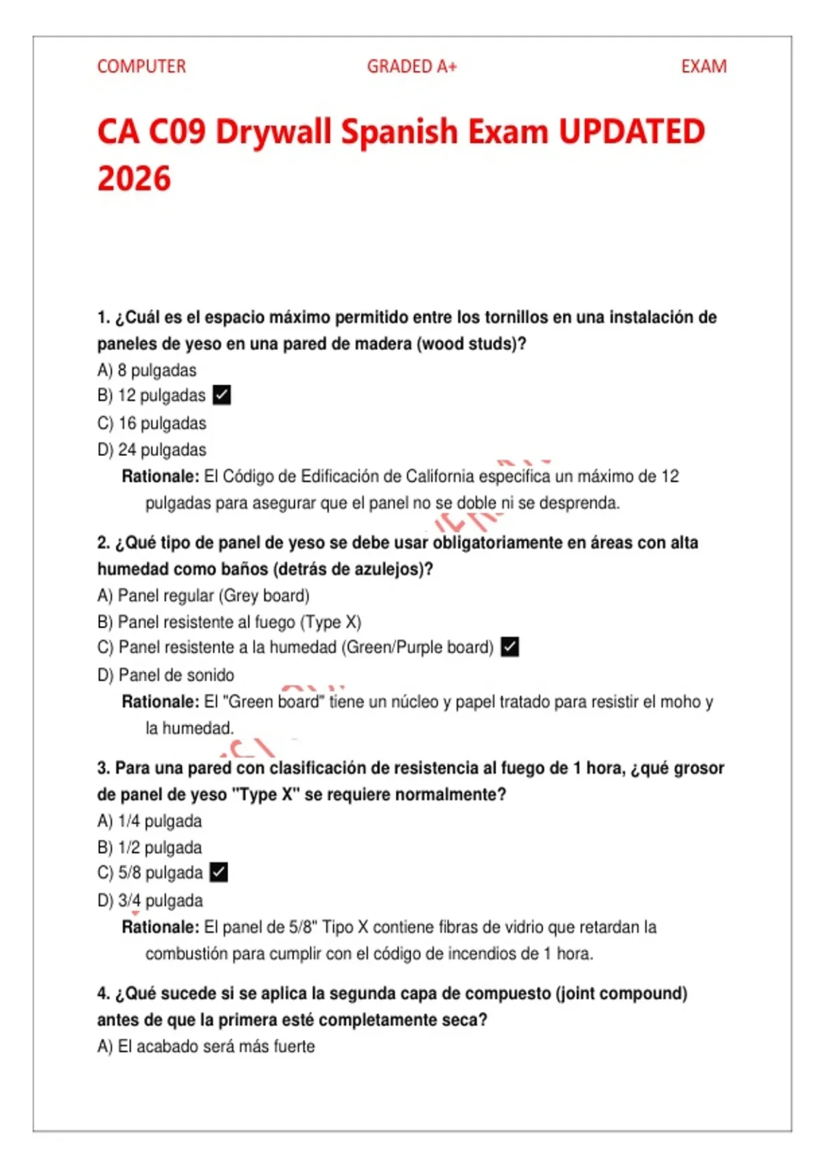 Examen de Práctica Drywall C-09 California: 200 Preguntas Maestras en ...