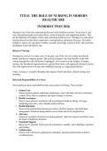 This document provides a comprehensive overview of nursing and its critical role in modern healthcare&period; It discusses the history and development of the nursing profession&comma; key responsibilities of nurses&comma; ethical principles&comma; educational requirements&comma; and th